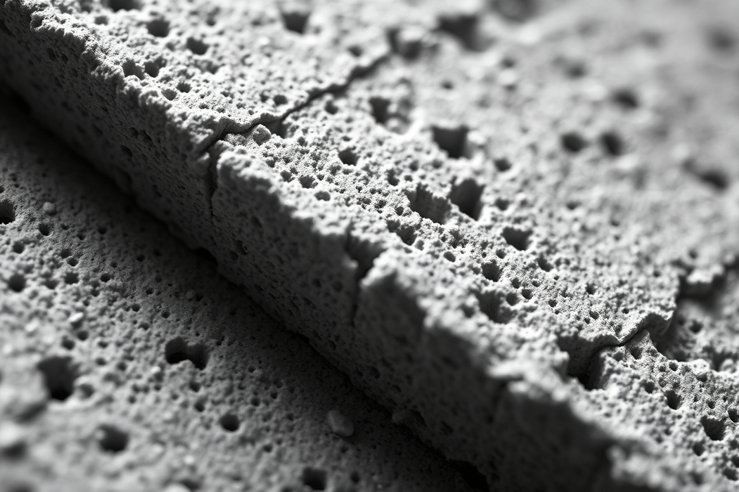 Nahaufnahme poröser Beton/bei Verlinkung führt Link zur Projektwebsite