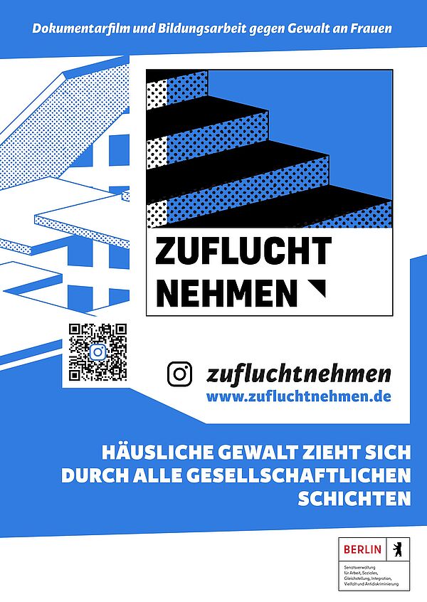 Filmplakat "Zuflucht nehmen". Dokumentarfilm und Bildungsarbeit gegen Gewalt an Frauen